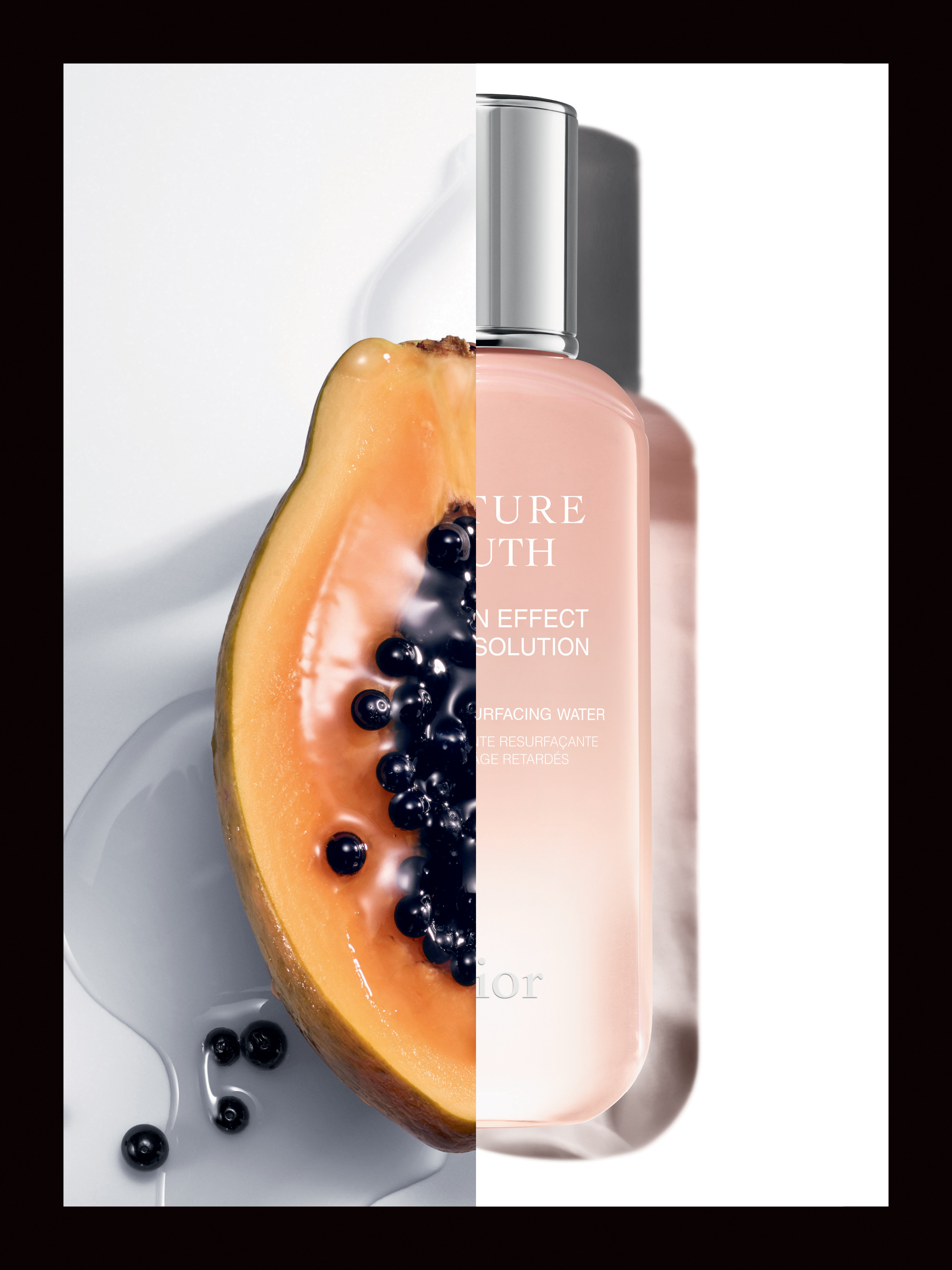 The Age-Delay Resurfacing Water contains rich papaya enzymes to buff away dead skin cells
